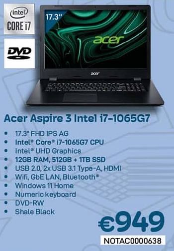 Promotions Acer aspire 3 intel i7-1065g7 - Acer - Valide de 01/09/2022 à 30/09/2022 chez Compudeals