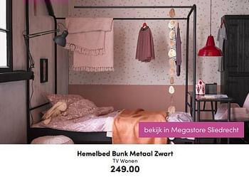 Promoties Hemelbed bunk metaal zwart tv wonen - Huismerk - Baby & Tiener Megastore - Geldig van 04/09/2022 tot 17/09/2022 bij Baby & Tiener Megastore