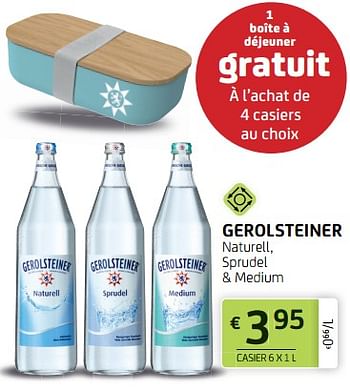 Promotions Gerolsteiner naturell, sprudel + medium - Gerolsteiner - Valide de 09/09/2022 à 22/09/2022 chez BelBev