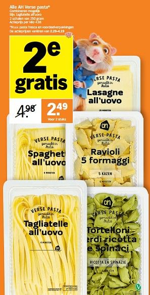 Promoties Ah verse pasta tagliatelle all`uovo - Huismerk - Albert Heijn - Geldig van 05/09/2022 tot 11/09/2022 bij Albert Heijn
