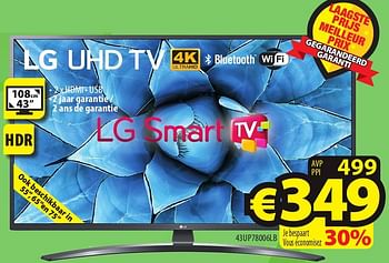 Promoties Lg smart tv 43up78006lb - LG - Geldig van 07/09/2022 tot 14/09/2022 bij ElectroStock