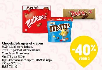 Promoties Chocoladedragees m+m`s crispy - M&M 's - Geldig van 08/09/2022 tot 14/09/2022 bij Delhaize