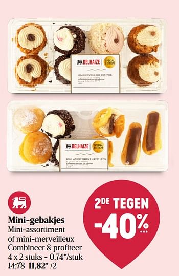 Promoties Mini-gebakjes mini-assortiment of mini-merveilleux - Huismerk - Delhaize - Geldig van 08/09/2022 tot 14/09/2022 bij Delhaize