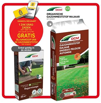 Promoties 1 zak graszaden gratis bij aankoop van de gazonmeststof - DCM - Geldig van 07/09/2022 tot 26/09/2022 bij Brico