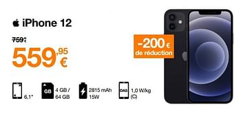 Promotions Apple iphone 12 - Apple - Valide de 06/09/2022 à 11/09/2022 chez Orange
