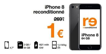 Promotions Apple iphone 8 reconditionné - Apple - Valide de 06/09/2022 à 11/09/2022 chez Orange
