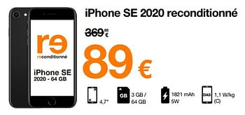 Promotions Apple iphone se 2020 reconditionné - Apple - Valide de 06/09/2022 à 11/09/2022 chez Orange