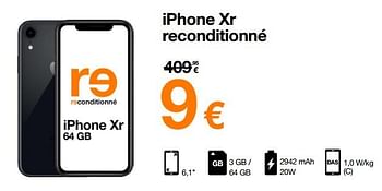 Promotions Apple iphone xr reconditionnér - Apple - Valide de 06/09/2022 à 11/09/2022 chez Orange