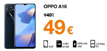 Promotions Oppo a16 - Oppo - Valide de 06/09/2022 à 11/09/2022 chez Orange