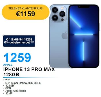 Promoties Apple iphone 13 pro max 128gb - Apple - Geldig van 06/09/2022 tot 30/09/2022 bij Auva