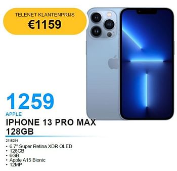 Promoties Apple iphone 13 pro max 128gb - Apple - Geldig van 06/09/2022 tot 30/09/2022 bij Beecom