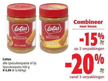 Promoties Lotus speculoospasta - Lotus Bakeries - Geldig van 07/09/2022 tot 20/09/2022 bij Colruyt