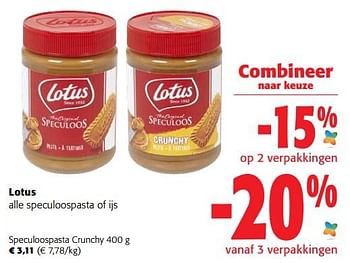 Promoties Lotus speculoospasta crunchy - Lotus Bakeries - Geldig van 07/09/2022 tot 20/09/2022 bij Colruyt