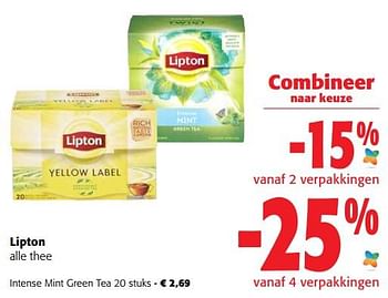 Promoties Lipton intense mint green tea - Lipton - Geldig van 07/09/2022 tot 20/09/2022 bij Colruyt