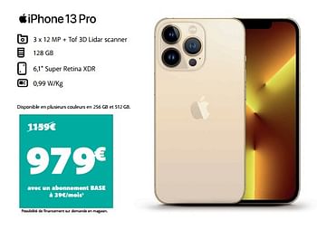 Promotions Apple iphone 13 pro - Apple - Valide de 06/09/2022 à 07/09/2022 chez Base