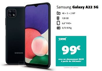 Promotions Samsung galaxy a22 5g - Samsung - Valide de 06/09/2022 à 07/09/2022 chez Base