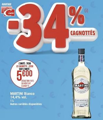 Promotions Martini bianco - Martini - Valide de 05/09/2022 à 18/09/2022 chez Géant Casino