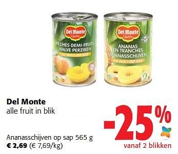Promoties Del monte ananasschijven op sap - Del Monte - Geldig van 07/09/2022 tot 20/09/2022 bij Colruyt