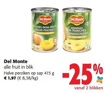 Promoties Del monte halve perziken op sap - Del Monte - Geldig van 07/09/2022 tot 20/09/2022 bij Colruyt