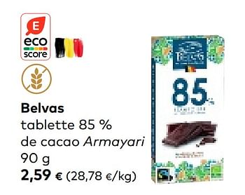 Promotions Belvas tablette 85 % de cacao armayari - Belvas - Valide de 14/09/2022 à 11/10/2022 chez Bioplanet
