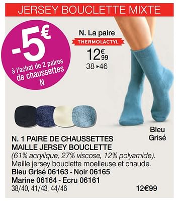 Promotions 1 paire de chaussettes maille jersey bouclette - Produit Maison - Damart - Valide de 01/10/2022 à 15/12/2022 chez Damart