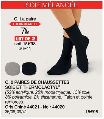 Promotions 2 paires de chaussettes soie et thermolactyl - Produit Maison - Damart - Valide de 01/10/2022 à 15/12/2022 chez Damart