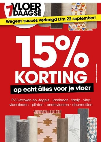 Promoties 15% korting op echt álles voor je vloer - Huismerk - Kwantum - Geldig van 19/09/2022 tot 22/09/2022 bij Kwantum