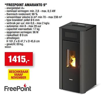 Promoties Pelletkachel freepoint amaranto 9 - Freepoint - Geldig van 09/09/2022 tot 16/09/2022 bij Hubo