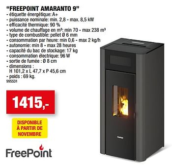 Promotions Poêles à pellet freepoint amaranto 9 - Freepoint - Valide de 09/09/2022 à 16/09/2022 chez Hubo