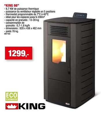 Promotions Poêles à pellet king 98 - King - Valide de 09/09/2022 à 16/09/2022 chez Hubo