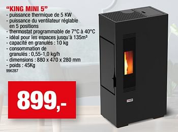 Promotions Poêles à pellet king mini 5 - King - Valide de 09/09/2022 à 16/09/2022 chez Hubo