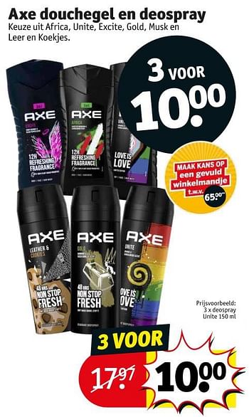 Promoties Deospray unite - Axe - Geldig van 13/09/2022 tot 25/09/2022 bij Kruidvat