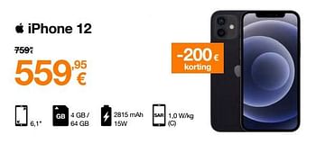 Promoties Apple iphone 12 - Apple - Geldig van 12/09/2022 tot 02/10/2022 bij Orange