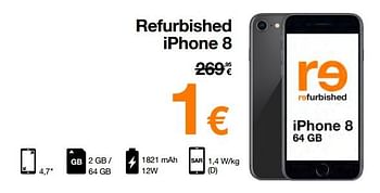 Promotions Apple refurbished iphone 8 - Apple - Valide de 12/09/2022 à 02/10/2022 chez Orange