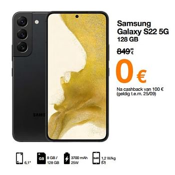 Promoties Samsung galaxy s22 5g 128 gb - Samsung - Geldig van 12/09/2022 tot 02/10/2022 bij Orange