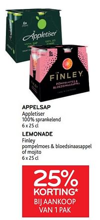 Appelsap appletiser + lemonade finley 25% korting bij aankoop van 1 pak-Huismerk - Alvo