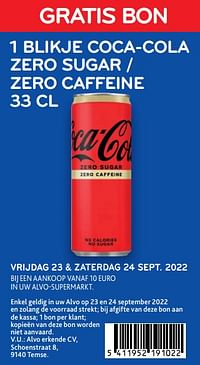 Gratis bon 1 blikje coca-cola zero sugar - zero caffeine-Coca Cola