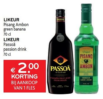 Promoties Likeur pisang ambon + likeur passoã € 2.00 korting bij aankoop van 1 fles - Huismerk - Alvo - Geldig van 21/09/2022 tot 04/10/2022 bij Alvo