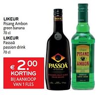 Likeur pisang ambon + likeur passoã € 2.00 korting bij aankoop van 1 fles-Huismerk - Alvo