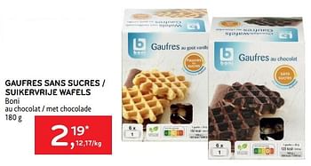 Promotions Gaufres sans sucres boni au chocolat - Boni - Valide de 21/09/2022 à 04/10/2022 chez Alvo