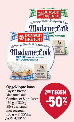 Promoties Opgeklopte kaas paysan breton madame loïk natuur met zeezout - Paysan Breton - Geldig van 15/09/2022 tot 21/09/2022 bij Delhaize