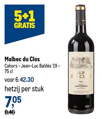 Promoties Malbec du clos cahors - jean-luc baldès - Rode wijnen - Geldig van 21/09/2022 tot 04/10/2022 bij Makro