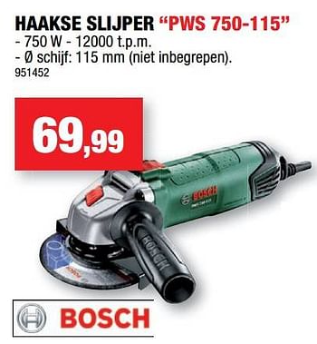 Promoties Bosch haakse slijper pws 750-115 - Bosch - Geldig van 14/09/2022 tot 25/09/2022 bij Hubo