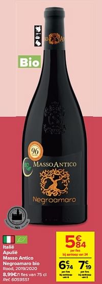 Italië apulië masso antico negroamaro bio rood, 2019-2020-Rode wijnen