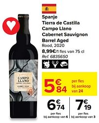 Spanje tierra de castilla campo llano cabernet sauvignon barrel aged rood, 2020-Rode wijnen