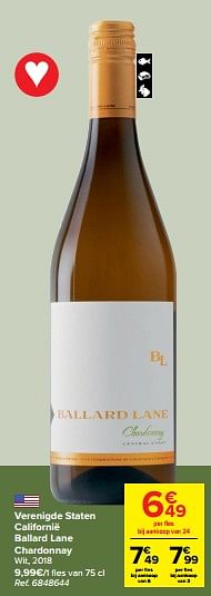 Promoties Verenigde staten californië ballard lane chardonnay wit, 2018 - Witte wijnen - Geldig van 14/09/2022 tot 03/10/2022 bij Carrefour