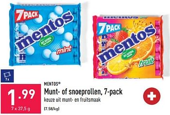 Promoties Munt- of snoeprollen - Mentos - Geldig van 23/09/2022 tot 30/09/2022 bij Aldi