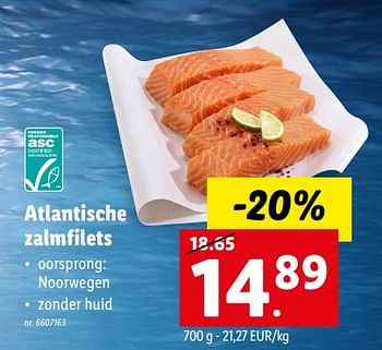 Promoties Atlantische zalmfilets - Huismerk - Lidl - Geldig van 26/09/2022 tot 01/10/2022 bij Lidl