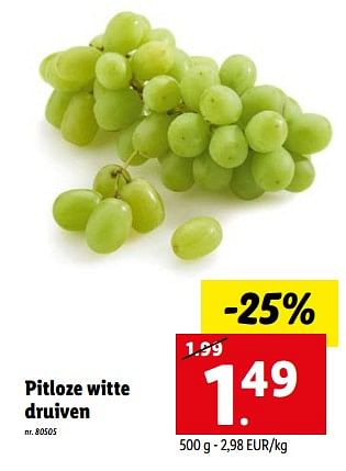 Promoties Pitloze witte druiven - Huismerk - Lidl - Geldig van 26/09/2022 tot 01/10/2022 bij Lidl