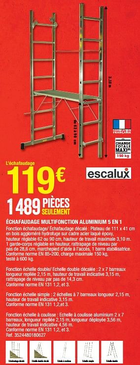 Promotions Échafaudage multifonction aluminium 5 en 1 - Escalux - Valide de 16/09/2022 à 29/09/2022 chez Brico Depot